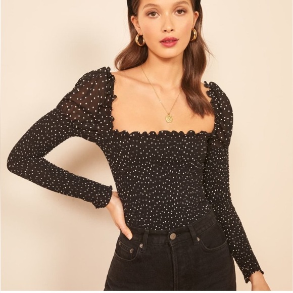 Reformation Tops - Reformation Elisabetta Top Polka Dot Long Sleeve Black Medium